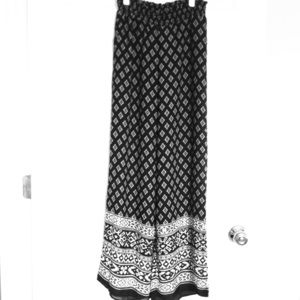 Black & White Printed Wide-Leg Pants with Elastic Waist